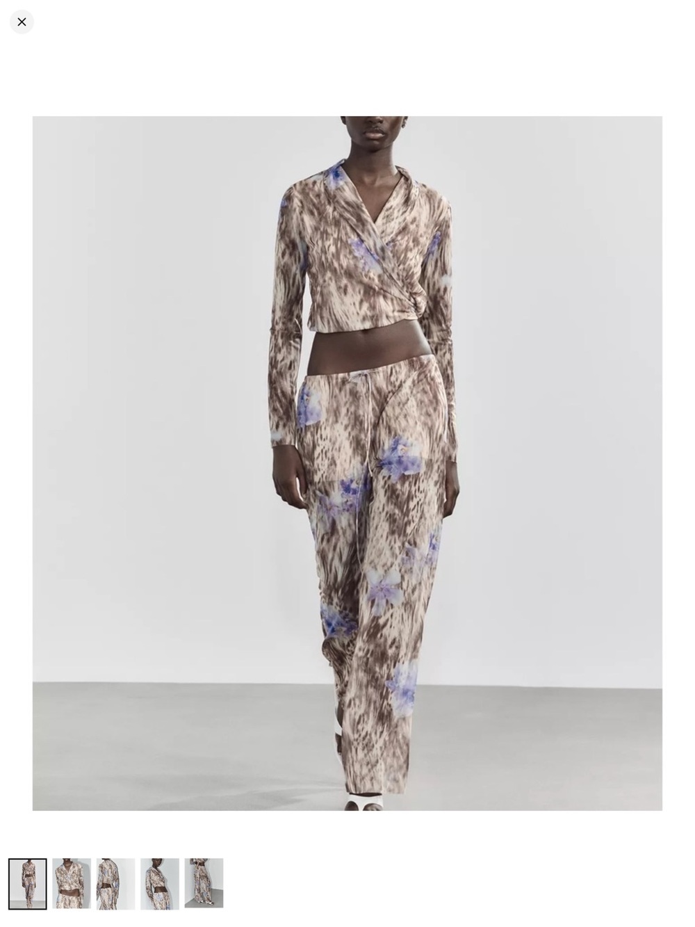 Zara Wide-Leg Pants with Lavender Floral Accents